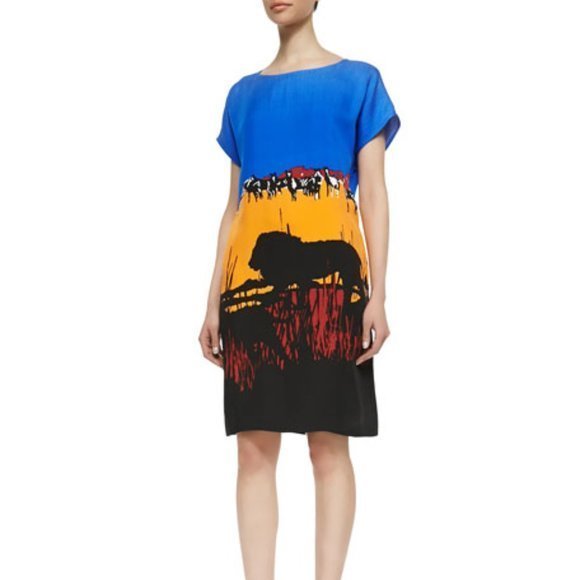 Diane von Furstenberg Harriet Runway Lion Landscape Print Shift Cocktail‎ Dress - Picture 3 of 16